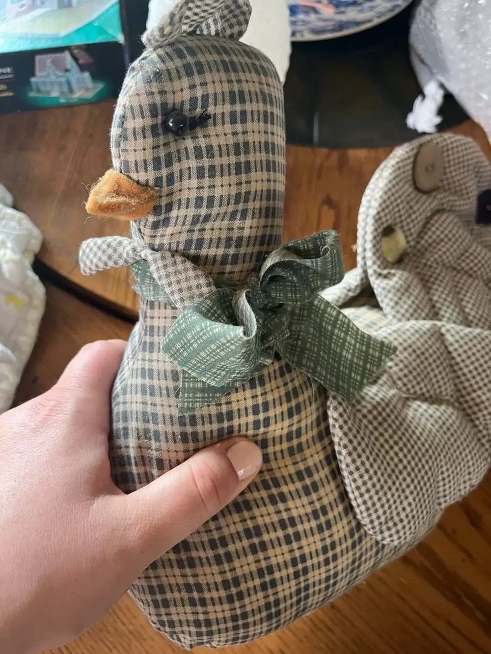 Handmade Farmhouse Fabric Chicken Weighted Doorstop with Button Accents